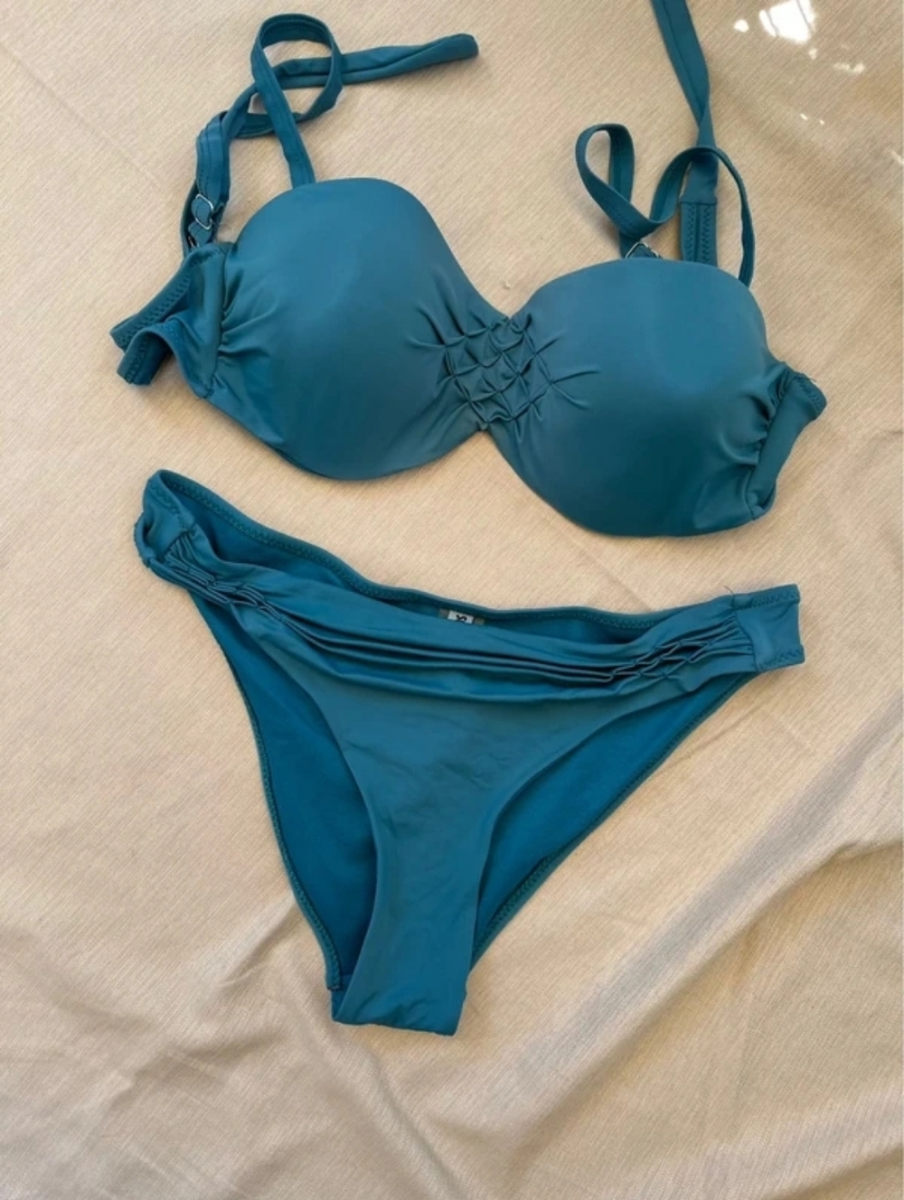 H&M Teal Blue Padded Gathered Bikini Set